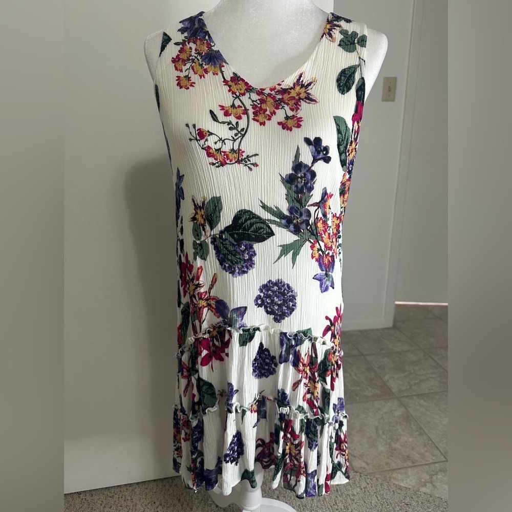 Karen Kane Rose Garden Shift Dress Drop Waist V-Neck Sleeveless High Low Medium - Picture 3 of 9